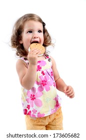 Little Girl Eating Sandwich Ice Cream, Isolated