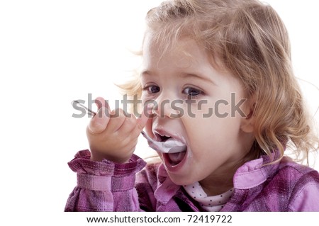 Similar – Image, Stock Photo Cheeky! Toddler, Girl, Food, Sun hat