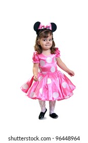 Little Girl In  Fancy Dress. On  White Background