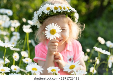 Little girl in a field with daisies, portrait of a child with a daisy. - Powered by Shutterstock