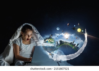 Little girl in front of computer - Shutterstock ID 2151807521