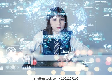 Little girl and Futuristic GUI.