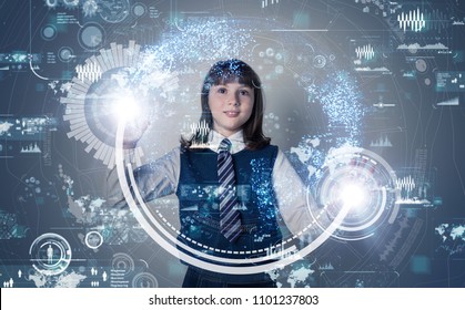 Little girl and futuristic GUI.