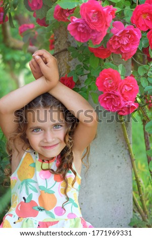 Similar – Image, Stock Photo Adorable little girl combed with pigtails