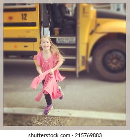 Little Girl Getting Off The School Bus - Instagram Effect