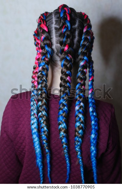 Little Girl Hairdo Colored Hair Braids Stock Photo Edit Now