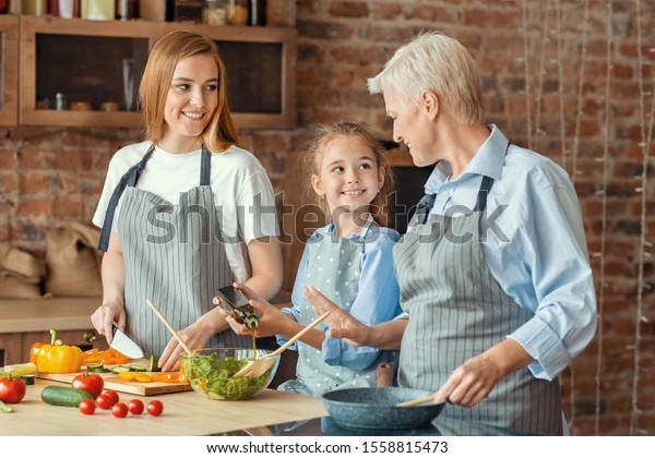 Little Girl Happy Help Mother Granny Stock Photo 1558815473 | Shutterstock