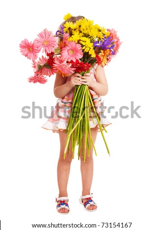 Little Girl Holding Bunch Flowers Stockfoto (Jetzt bearbeiten) 73154167 - Shutterstock