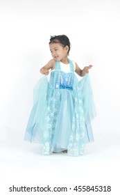 Little Girl Holding Her Blue Dress,princess Of Elsa Frozen