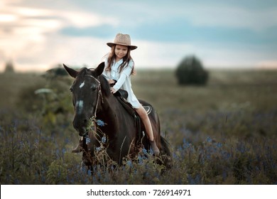 little girl with horse on ranch - Powered by Shutterstock