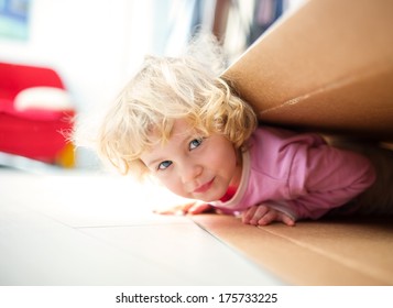 Little Girl Inside A Paper Box 