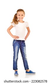 Little Girl Isolated On A White Background