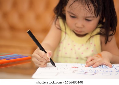 Little Girl Learn To Draw