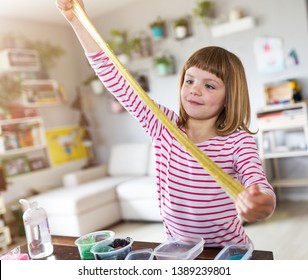 Little Girl Making Homemade Slime Toy