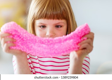 Little Girl Making Homemade Slime Toy