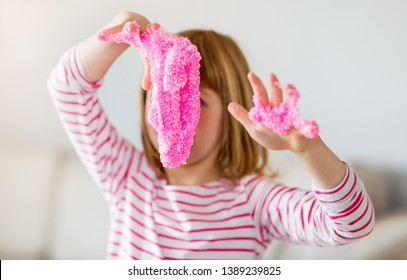 Little Girl Making Homemade Slime Toy