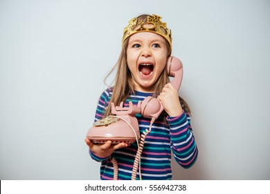Little Girl With The Old Landline Phone