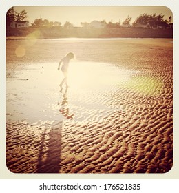 Little Girl On Beach Instagram Effect With Frame