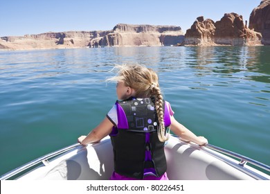 Little Girl On A Boat Ride At Lake Powell