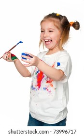 Little Girl With Paint Over White Background