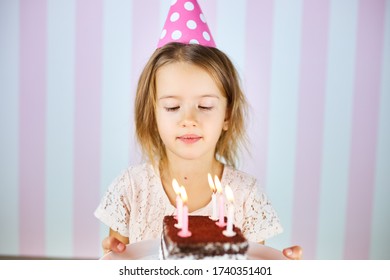 Little Girl Pink Birthday Cap Chocolate Stock Photo 1740351401 ...