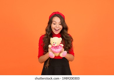 Little Girl Play With Soft Toy Teddy Bear. Child Care. Childhood Memories. Emotional Intellect. Lovely Child. Lovely Small Girl Smiling Happy Face Hold Toy. Happy Childhood. Imaginary Friend