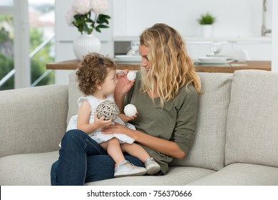 Little Girl Playing With Au Pair Girl