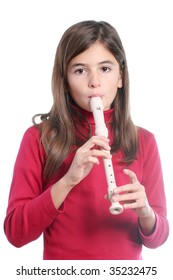 Little Girl Playing Flute Isolated White Stock Photo 35232475 ...