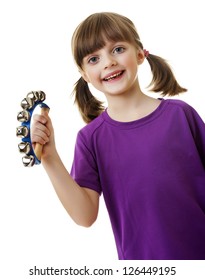 Little Girl Playing Music With Jingle Bell