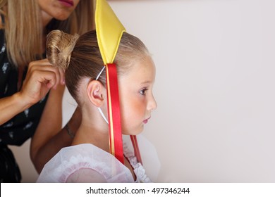 Little Girl Is Preparing For A Dance Recital