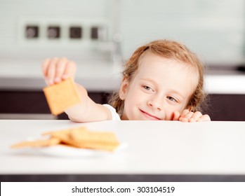 Little Girl Reaching For Food