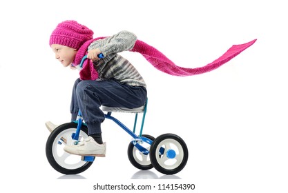 Little girl rides a bicycle on white background - Powered by Shutterstock