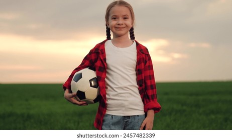 little girl schoolgirl with soccer ball, happy face child kid smile, street game soccer ball stadium, amateur player footwear, amateur soccer game, amateur soccer player, athletic field play, backyard - Powered by Shutterstock