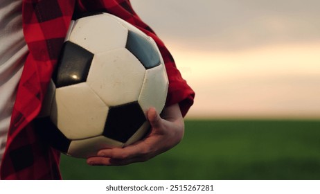 little girl schoolgirl with soccer ball, happy face child kid smile, street game soccer ball stadium, casual football training, athletic field play, amateur soccer player, field soccer practice - Powered by Shutterstock