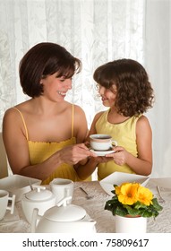 Little Girl Serving Coffee On Mother's Day