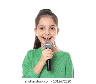 Little Girl Singing Into Microphone On Stock Photo 1312672820 ...