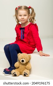 Little Girl Sitting On Stairs Teddy Stock Photo 2049196175 | Shutterstock