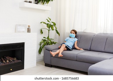 A little girl sitting in protective mask - Shutterstock ID 1685756683