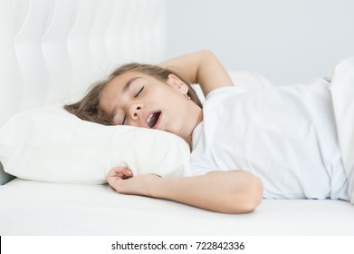 Little Girl Sleeping With Her Mouth Open, Snoring