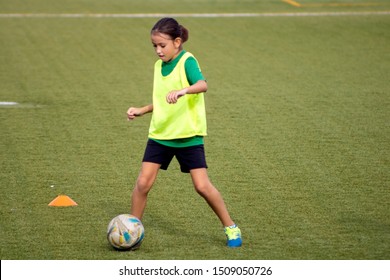 Little Girl In A Soccer Training In Burriana