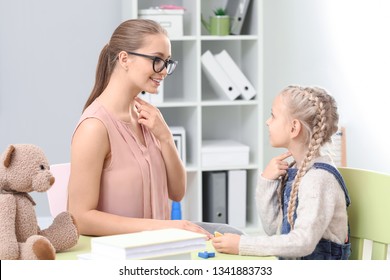 Little Girl At Speech Therapist Office