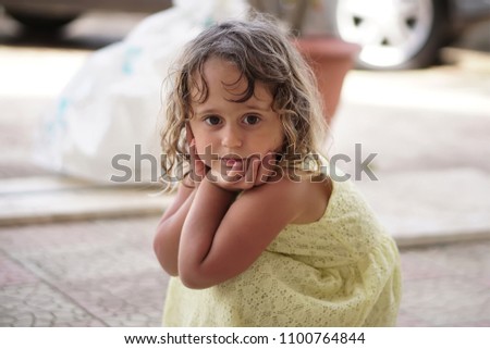Similar – Image, Stock Photo Adorable little girl combed with pigtails