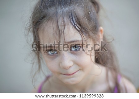 Similar – Image, Stock Photo Adorable little girl combed with pigtails