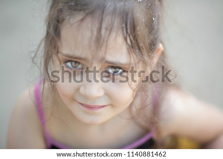 Similar – Image, Stock Photo Adorable little girl combed with pigtails