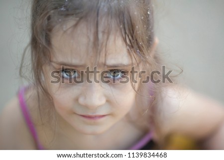 Similar – Image, Stock Photo Adorable little girl combed with pigtails