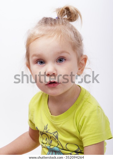 Little Girl Surprised Suspicious Looking Directly Stock