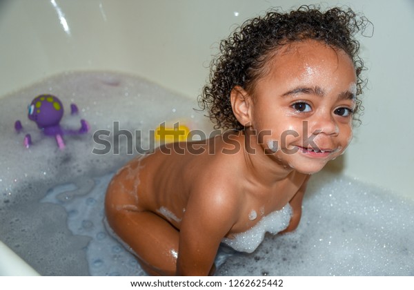 Little Girl Taking Bath Biracial Toddler Stock Photo Edit
