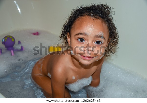 Little Girl Taking Bath Biracial Toddler Stock Photo Edit