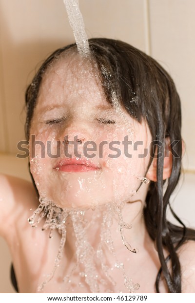 Little Girl Taking Shower Stock P