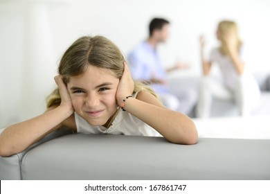 Little Girl Tired Of Earing Her Parents Yelling At Each Other